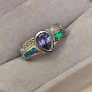 Tanzanite Ring with Opal inlay and diamond chips